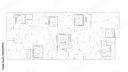 Abstract Minimalist Architectural Line Drawing Floor Plan Top View Illustration