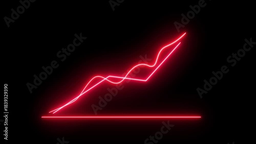 Neon business graph animation. Glowing neon arrow business graph icon animation on black background.