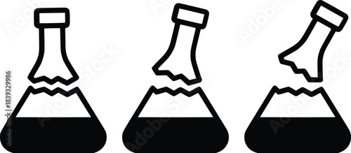  set of laboratory flasks with broken necks in a row vector illustration