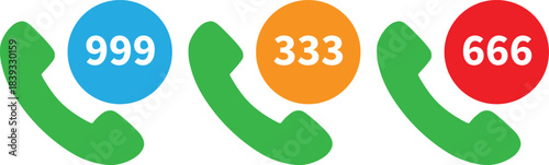 phone receivers with numbered colored circles above them vector set
