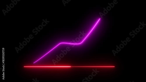 Neon business graph animation. Glowing neon arrow business graph icon animation on black background.