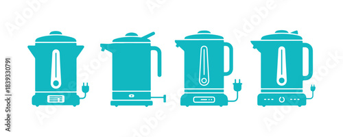 Vector icons of electric kettles. A vibrant symbol for hot tea.
