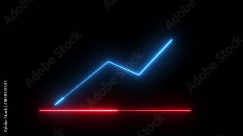 Neon business graph animation. Glowing neon arrow business graph icon animation on black background.