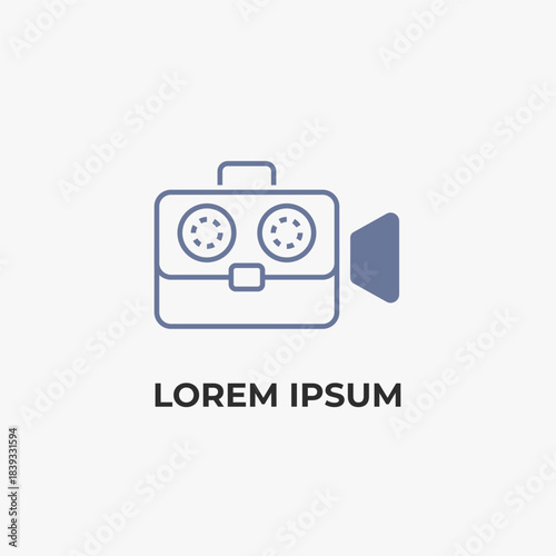 Video camera logo combined with briefcase icon, xanadu lineart style. Perfect for video production branding, filmmaking company logos