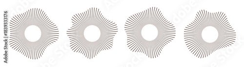 Round concentric sound waves, waveforms. Abstract linear ring, frame of music, audio book equalizer shape. Radial vector voice pulse spectrum template