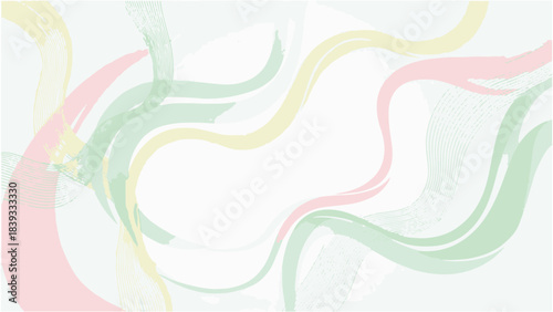 Abstract Artistic Pastel Wavy Lines Background with Pink Green Yellow Brushstrokes