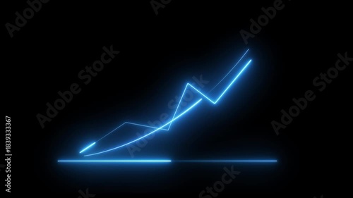 Neon business graph animation. Glowing neon arrow business graph icon animation on black background.