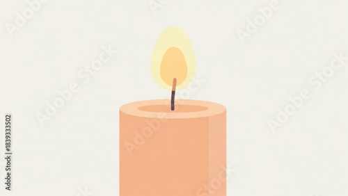 Minimalist Flat Vector Candle Illustration with Warm Flame on White Background