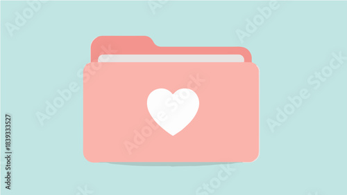 Minimalist Flat Vector Folder Icon with White Heart on Pastel Background