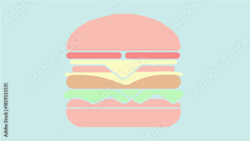 Minimalist Flat Design Burger Vector Illustration with Soft Pastel Colors