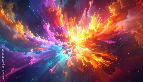 Vibrant explosion of colors in abstract clouds creating a dynamic, swirling effect