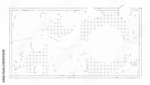 Detailed architectural blueprint for a modern building with grid lines and abstract shapes.