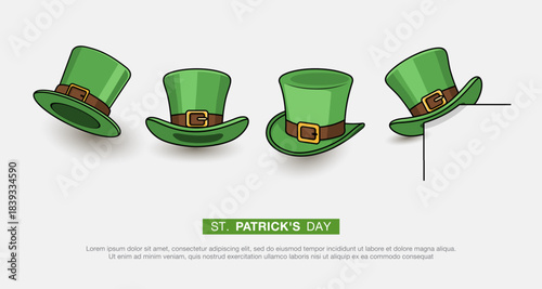 St. Patrick's Day green leprechaun hat collection Patrick on a white background