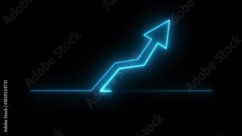 Neon business graph animation. Glowing neon arrow business graph icon animation on black background.
