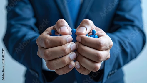 Wallpaper Mural Hands Holding Blue Figurines in a Protective Manner with a Blue Suit and White Background, Illustrating Teamwork, Protection, and Human Resources Concepts Torontodigital.ca