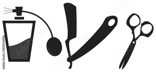 Vintage Barbershop Tools Silhouette Icon Set.