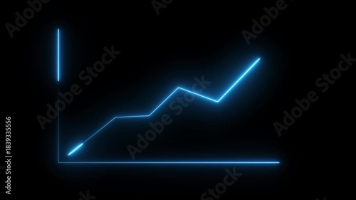 Neon business graph animation. Glowing neon arrow business graph icon animation on black background.