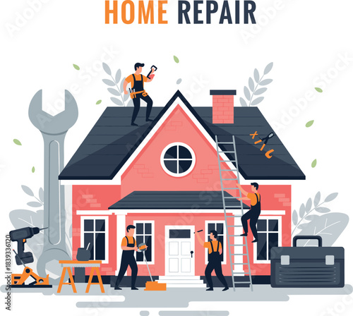 Man Working From Home on Laptop with Indoor Plants Vector Illustration