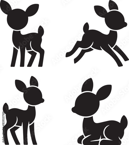 Cute baby deer silhouette set of cartoon fawn vector icons for kids and nursery design elements