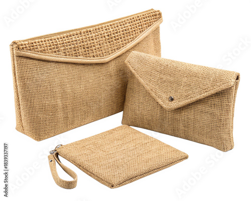 Jute clutches isolated on white background