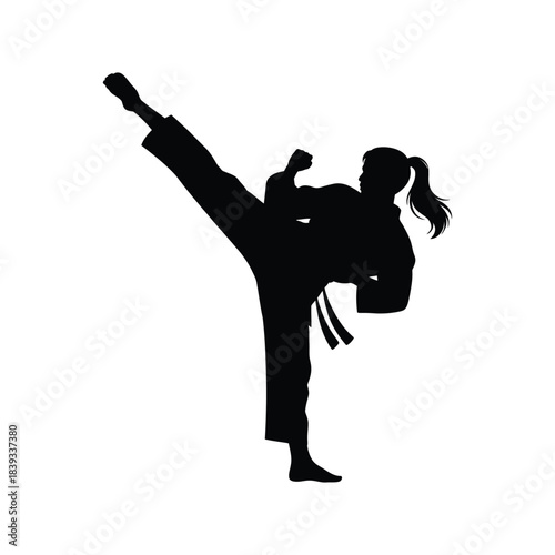 Female Martial Arts High Kick Silhouette Vector
