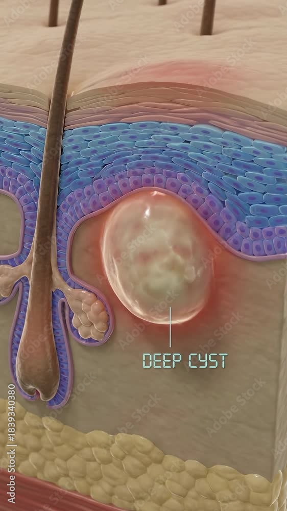 Cysten An intricate medical illustration revealing the anatomy of a deep cyst ...