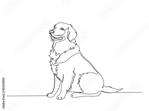 Single Continuous Line Drawing of adorable golden retriever dog. Domestic Animal.