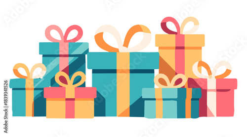 Colorful gift boxes stacked on white background for celebration  