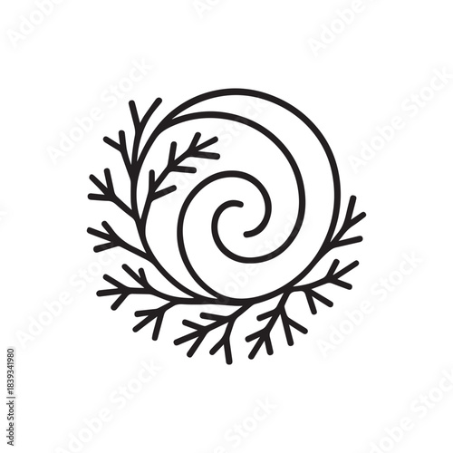Abstract Spiral Silhouette Icon with Branching Coral-Like Pattern on White Background