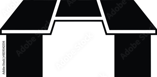 Modular office desk vector icon, U-shaped computer workstation, furniture cabinet silhouette