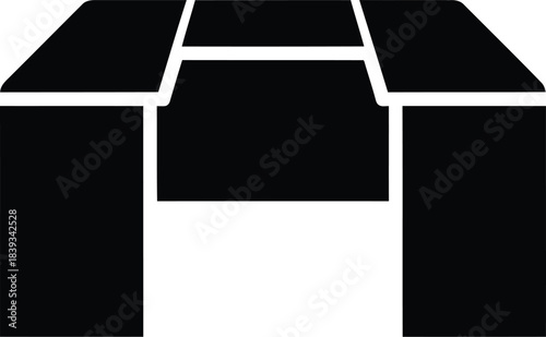 Heavy pedestal office desk vector icon, solid block table furniture, corporate workstation silhouette