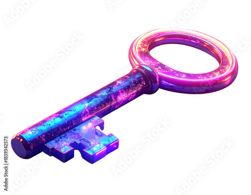 Key Icon with DigitalTech Glow, Angled Perspective, isolated transparent background png