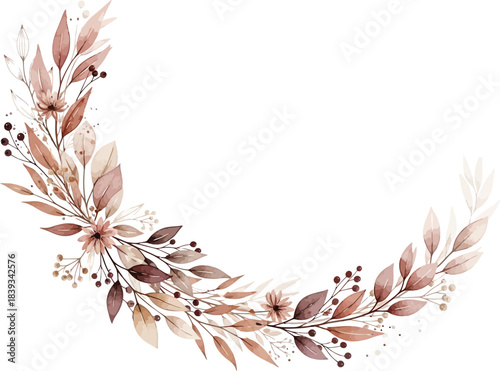 Watercolor Botanical Wreath Frame with Autumn Leaves and Berries for Elegant Design