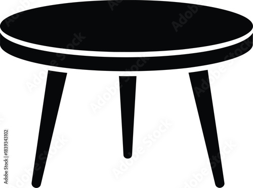 Round Three-Legged Coffee Table Vector Silhouette, Midcentury Modern Furniture Icon, Tripod End Table, Black Isolated Graphic, Living Room Design Element, EPS Illustration