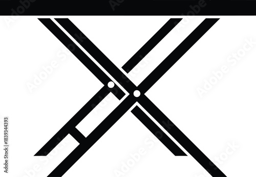 High Folding Table or Utility Stand Vector, Black Adjustable Furniture Icon