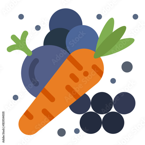 Nutritious Medley: A vibrant composition of a carrot and grapes against an abstract backdrop, symbolizing health, vitality, and the natural bounty of the earth.