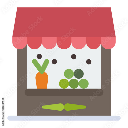 Fresh Produce Stand Illustration: A colorful illustration of a vibrant produce stand, showcasing fresh carrots and green peas.  The scene is a charming illustration of local trade and healthy eating.