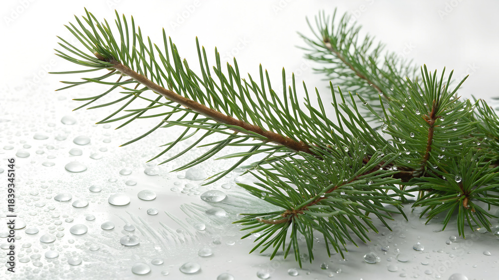 Obraz premium pine branch isolated on white background,water effect.