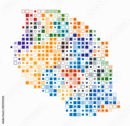 Tanzania, shape of the country build of colored cells. Digital style map of the Tanzania on white background. Large size square blocks. Stylish vector illustration.