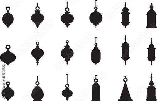 Collection of silhouetted ornaments and decorative pendants
