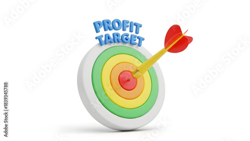 Target achieved with an arrow hitting profit bullseye. Suitable for business concepts, success, finance, marketing, and strategy design projects.