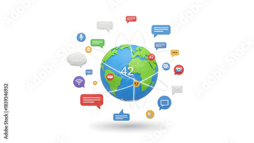 Global communication concept with a globe and speech bubbles. Perfect for technology, business, marketing, and international communication projects.