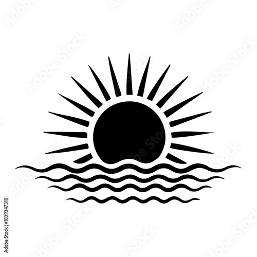 Sunrise over waves icon
