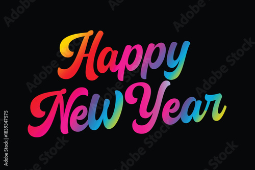 Colorful Happy New Year Text Vector Typography in Dark Background