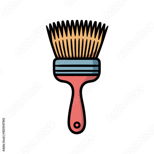 Paintbrush with bristles in red and blue design on white background  