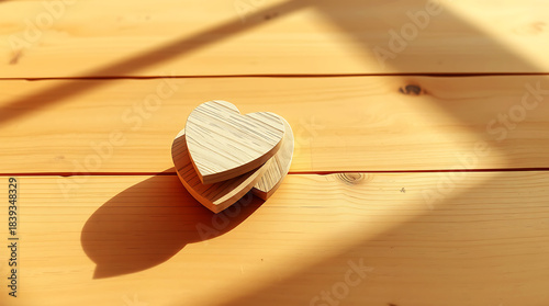 Stacked Natural Wooden Hearts Rustic Copy Space