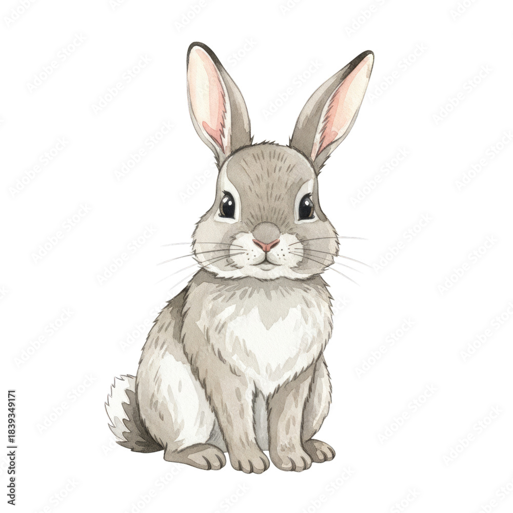 Fototapeta premium Watercolor bunny rabbit sitting isolated on a transparent background