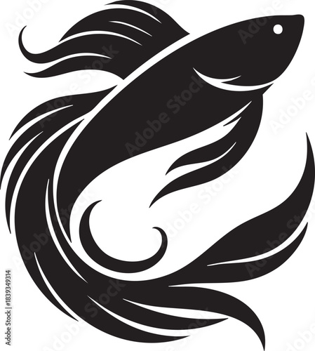 Black silhouette of a stylized betta fish swimming in a circle