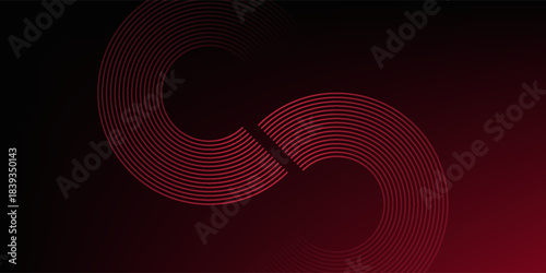 Red geometric abstract background. Futuristic glowing red geometric lines design. Modern gradient rounded lines pattern. Suit for banner, brochure, flyer, cover, presentation, web. Vector illustration