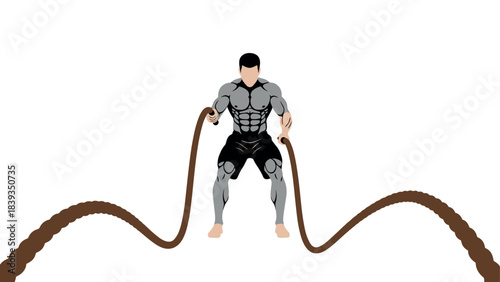 Fitness enthusiast battling ropes workout in dynamic silhouette style